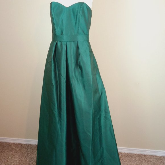 Alfred Sung Strapless Dress Women's Size 6 Hunter Green Sweetheart Belted D755S - Picture 1 of 10